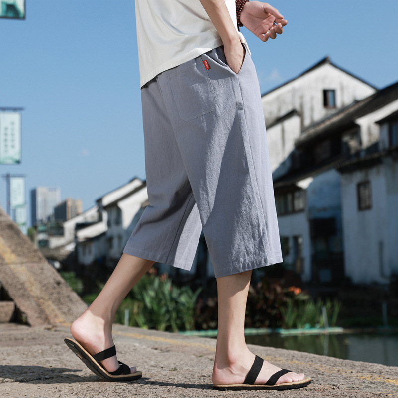 New Chinese Style Cotton Linen Shorts Men's Summer Outer Wear Pants Loose plus size Capri Pants Pure Cotton Pants Fashionable Casual Pants