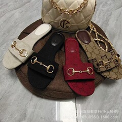 G家2025新款夏季沙滩平底露趾圆头轻便百搭外穿懒人一脚蹬拖鞋女