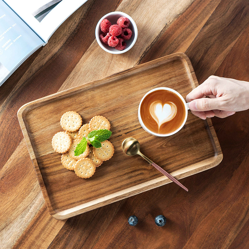 Acacia madera bandeja de comida rectangular bandeja de té europea bandeja de pan de cocina frutas bocadillos de té de la tarde bandeja de postre