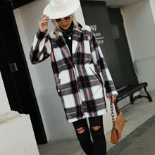 闪绒跨境欧美气质女装长袖西装领扣子开衫保暖金貂绒格子毛呢外套