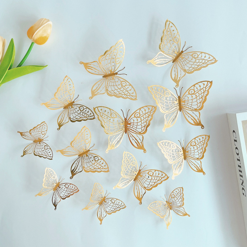 LTHD003 Papier autocollant décoratif tridimensionnel pour réfrigérateur, motif papillon et feuille de saule 3D, artisanat raffiné_voghion.com