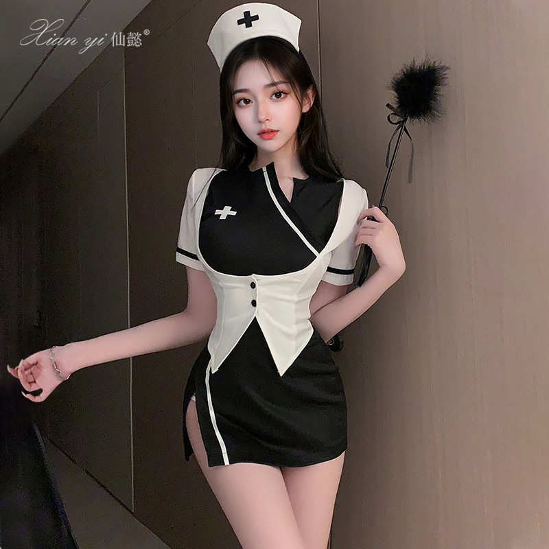Xianyi Sexy Intimates Abstinence Cos Nurse Uniform Temptation Sexy Slit-Free Hip Skirt Pure Lust Style 680