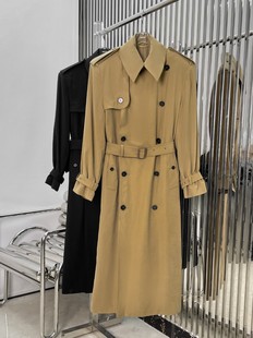 Niche New Women's high quality Double-breasted Mid-length Belt Tight Waist Coat Fashionable Handsome Coat