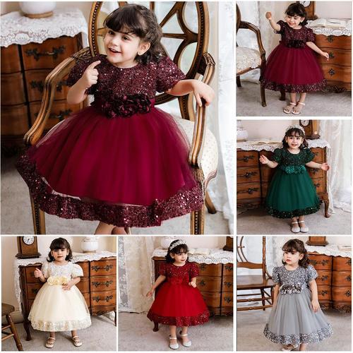 Amazon flower child dress little girl wedding dress glittering flower chiffon dress first birthday girl baby princess dress