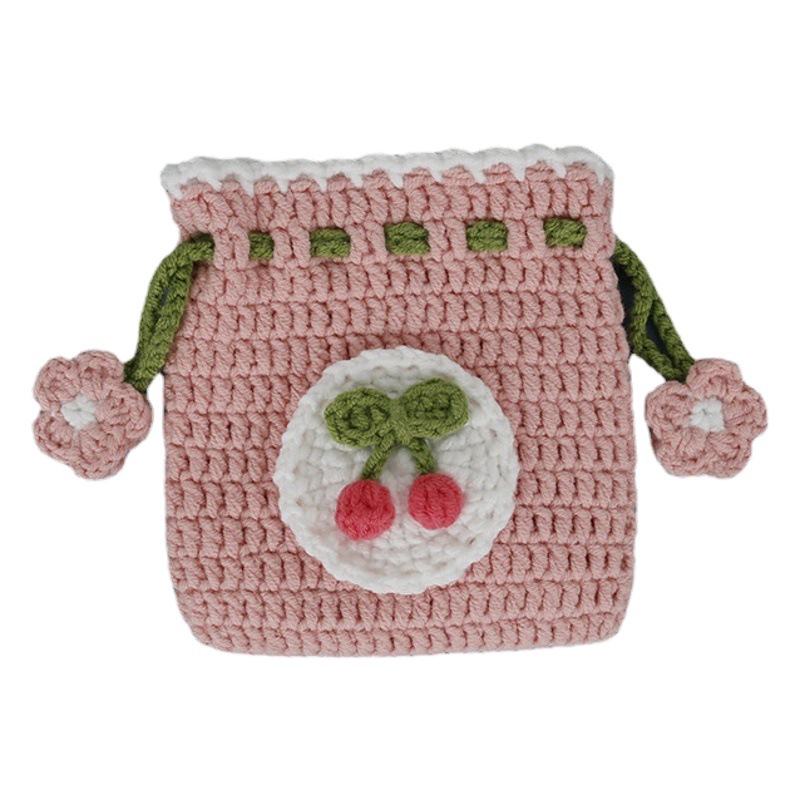 Dulce tejido a mano bolsa de monedas tejida de lana de las mujeres bolso de lazo de ganchillo mini Cambio de bolsillo de almacenamiento producto terminado