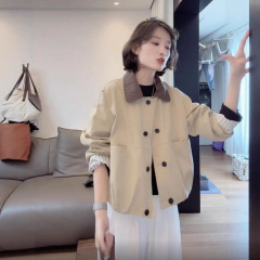 韩版宽松休闲百搭翻领短款外套女2025秋季新款小个子设计洋气夹克