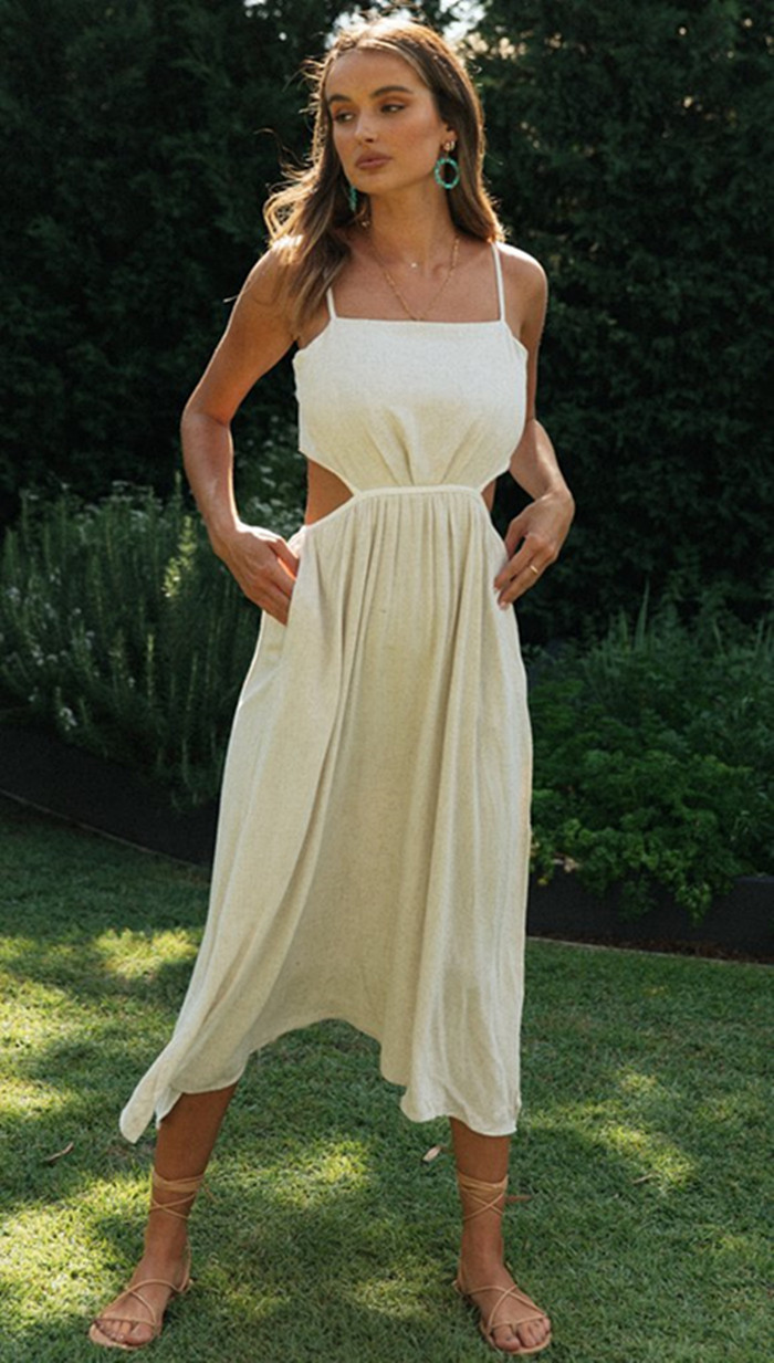 Spring and Summer Women Backless Lace-up Irregular Slit Dress in Dresses