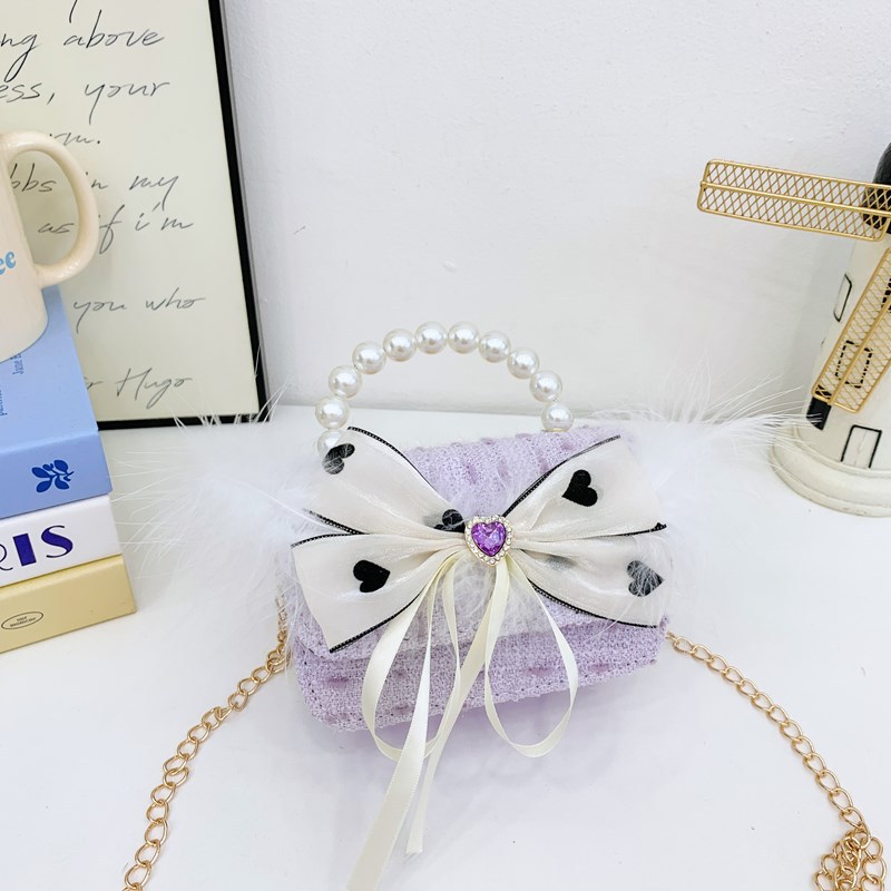 Bolso de hombro para niña con fragancia pequeña coreana, bolso de perla con lazo de amor, bolso de mensajero para niños con cadena