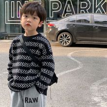 童装2025新款冬装儿童针织条纹复古男大童毛衣宝宝打底衫上衣外套