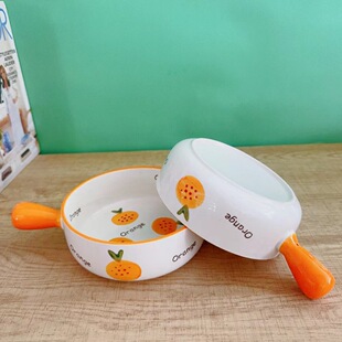 Sweet Orange Series Cartoon Cyber Celebrity Handle Bowl Ceramic Underglaze Color Tableware Household Rice Bowl Salad Bowl for Students