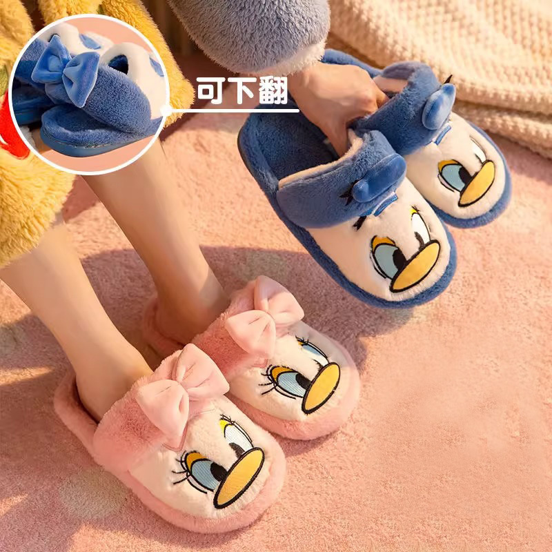 蝴蝶结棉拖鞋女款秋冬季家居家用可爱卡通月子鞋毛毛棉鞋加厚防滑