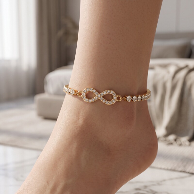 Cross-border new product: color-retaining electroplated figure-eight diamond-encrusted anklet, infinity symbol zircon tennis chain, niche women's wholesale Cross-border new product: color-retaining electroplated figure-eight diamond-encrusted anklet, infinity symbol zircon tennis chain, niche women's wholesale