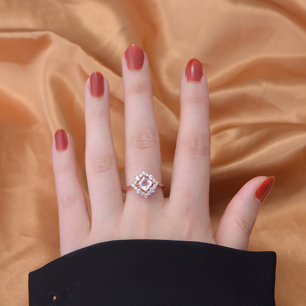 925 plata esterlina diamante oro rosa natural Rosa cristal almohada anillo femenino europeo y americano transfronterizo ins estilo clásico pulsera de moda