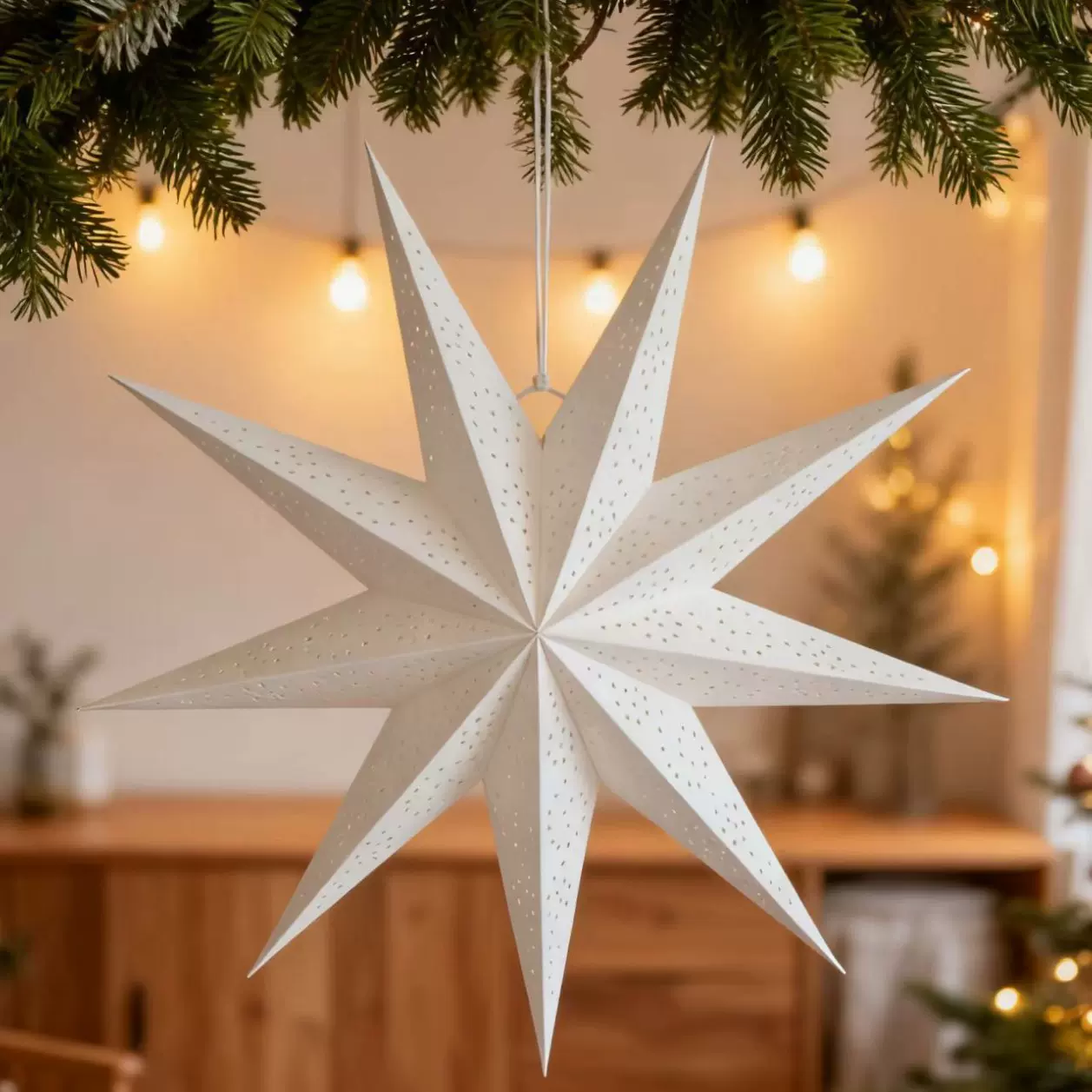 现货跨境厂家镂空星星灯罩九角户外庭院纸质圣诞节装饰吊灯罩派对