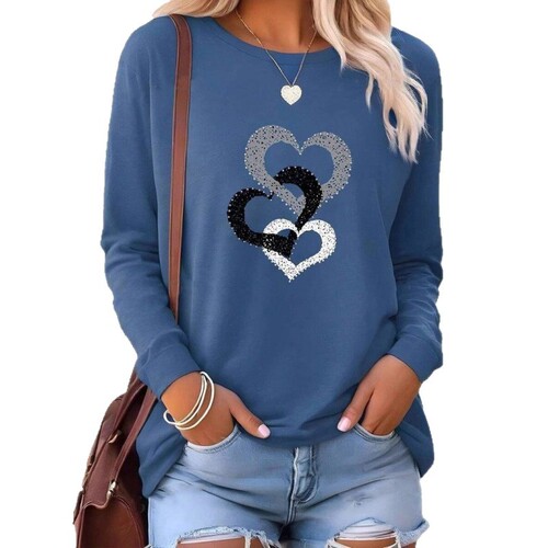 eBay Independent Store Bestselling Women's Top Valentine's Day Heart Print Crewneck Long-Sleeve Sweatshirt