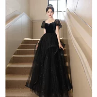 Black elite evening dress, French style, high‑quality finish, sizes XS–XXL