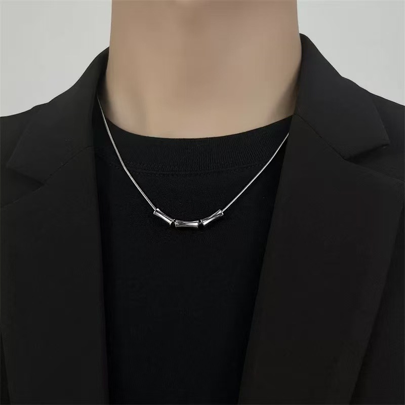 Bamboo Waist Titanium Steel Pendant Necklace for Men, Niche High-End Couple Simple Accessory Minimalist Sweater Chain