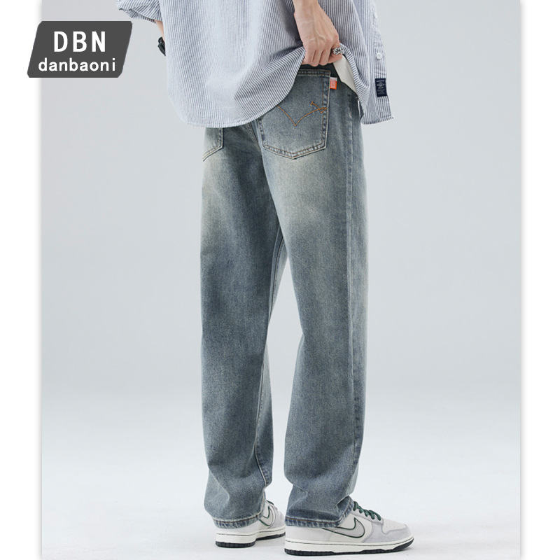 Dan Boni|American High Street Straight Jeansy Brand Men's Commuting Spring And Summer Loose Wide-leg Trousers