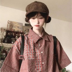 潜入格纹记忆古着日系小个子灯芯绒报童帽女秋冬短发显脸小贝雷帽