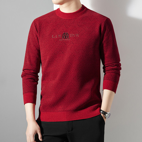Cross-border men's turtleneck snow fox fur sweater autumn winter long sleeve half high collar thick warm plain knit base shirt for men