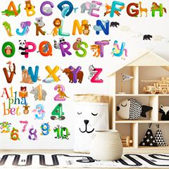 Cross-border kindergarten digital letter sticker children's room decoration sticker early education cartoon animal wall sticker 2835-002