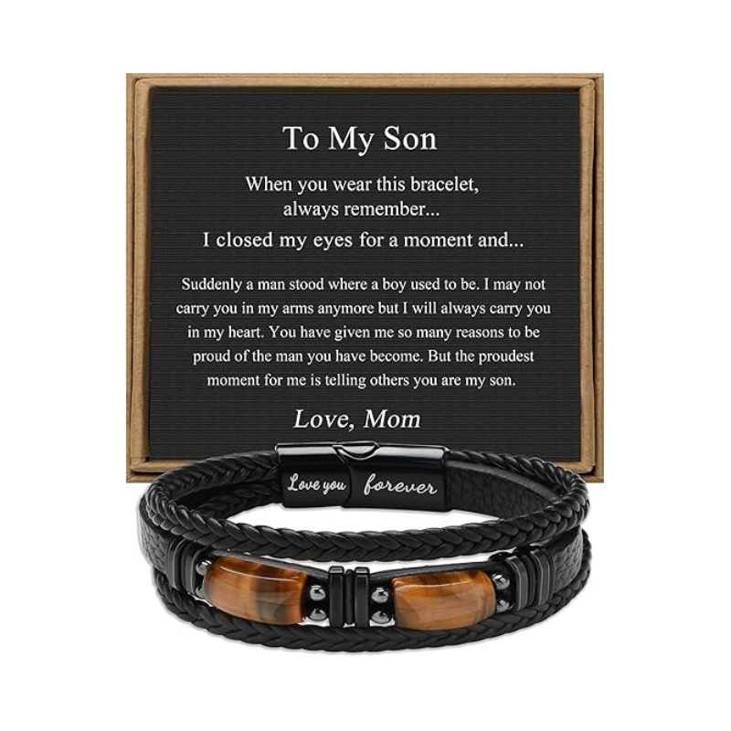 European and American Cross-Border Leather Square Tiger Eye Stone Love You Forever Engraved Stainless Steel Magnetic Men's Bracelet European and American Cross-Border Leather Square Tiger Eye Stone Love You Forever Engraved Stainless Steel Magnetic Men's Bracelet