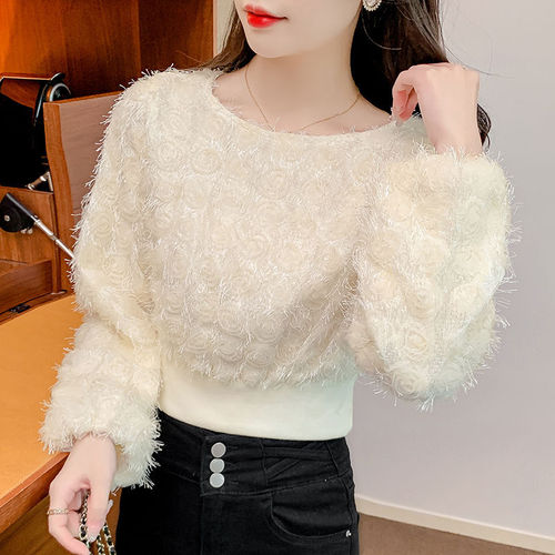 Spring new style, age-reducing fashion, ultra-immortal waist waist lantern, long-sleeved hoodie, women's small short top