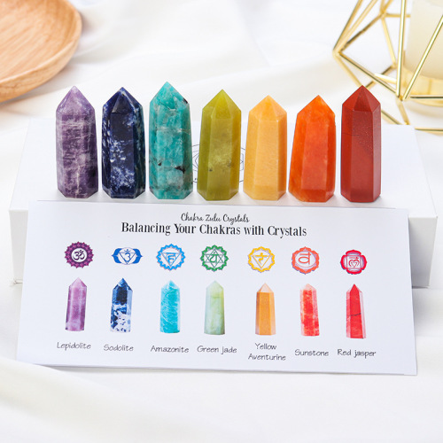 Cross-border hot selling natural crystal column crystal raw stone ore specimen diy single pointed hexagonal column set box children's gift