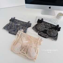 CK&OI1103#晚风蕾丝水晶杯夏季法式性感超薄透气女士文胸套装