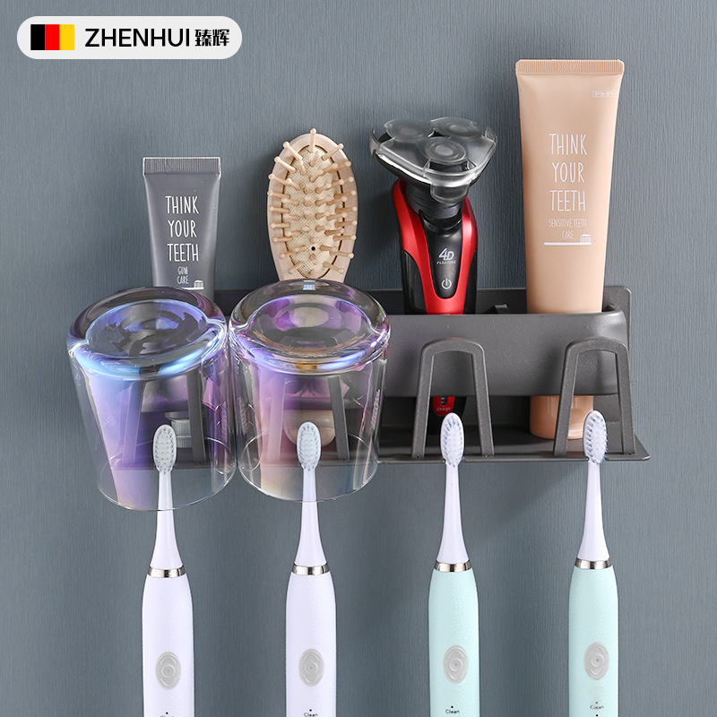Pistola gris cepillo de dientes rack baño ponche-libre enjuague bucal Copa Diente montado en la pared estante de almacenamiento estante de cepillo de dientes eléctrico