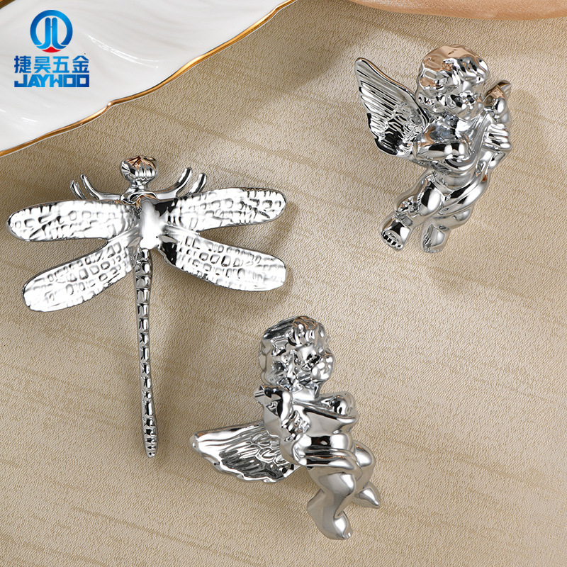 Cute Little Angel Brass Handle for Wardrobe Door Creative Children's Room Cabinet Door Dragonfly Butterfly Brass Handle