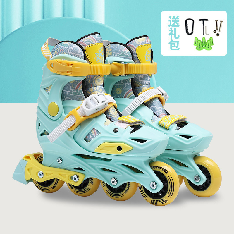 Luoshen Skates Children's Roller Skates Junior School Professional Integrated Bracket Flat Flower Casual Factory Straight Hair