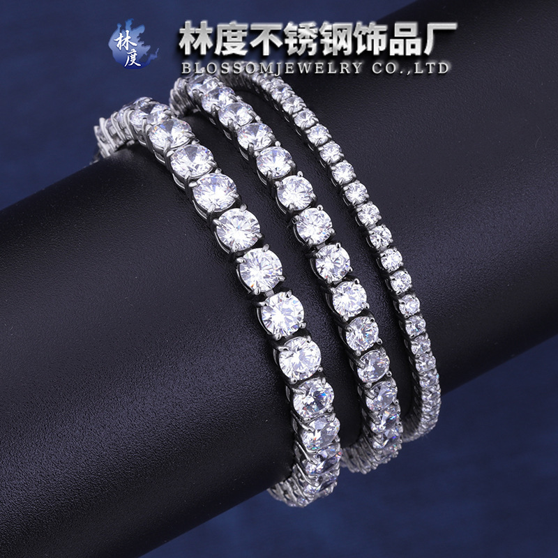 Stainless Steel 316 Tennis Chain 6mm Full Diamond Bracelet Hip-Hop Necklace Accessories Titanium Steel Inlaid with Zircon DIY Jewelry Customization