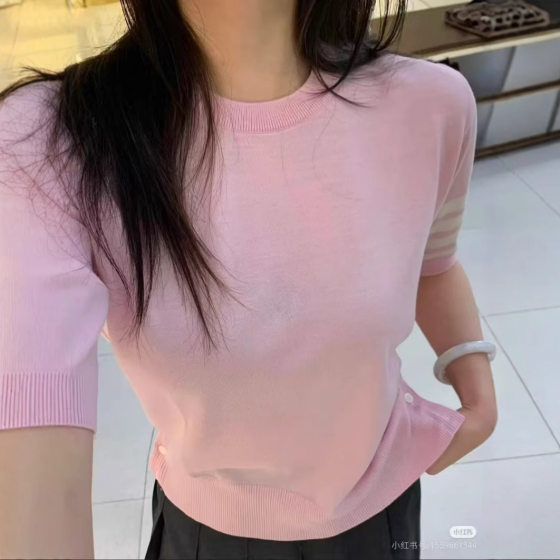 Nanyou high quality Factory TB Tom Spring and Summer New Classic Four Bar Crewneck Short Sleeve Joker Knitted Top Slimming