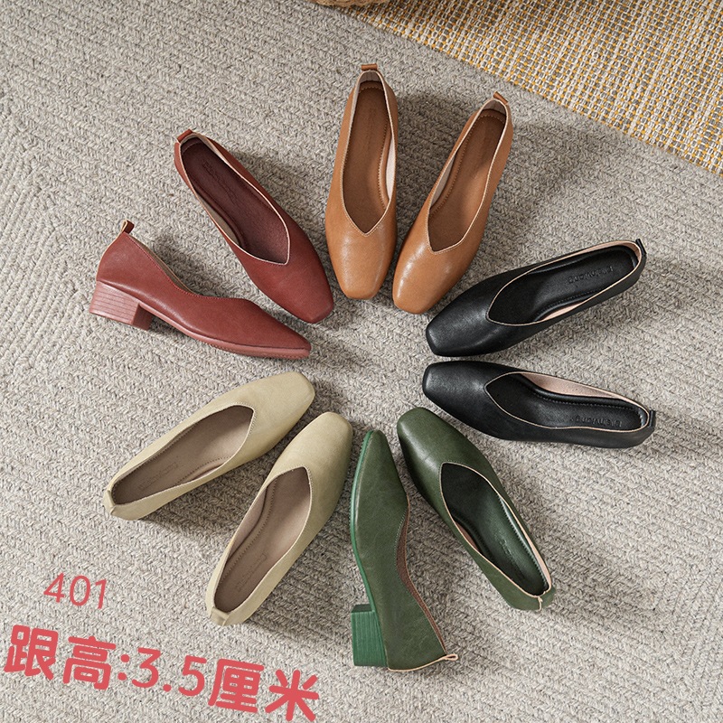 French-Style Gentle Soft Leather Soft-Soled Granny Shoes for Women, Summer Flat Square-Toe Shallow Slip-On Shoes, Versatile and Popular Summer Style