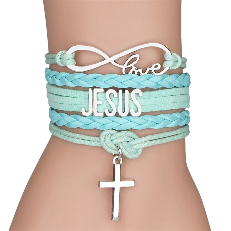 2pcs Classic bracelet jesus crossed pendant leather hand rope punk rock style lovers bangles hand chain bracelets for unisex