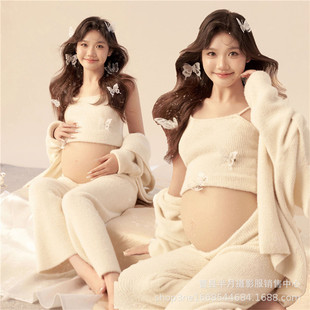 Pregnant women's photo clothes studio theme fashion personality lazy style fresh suit big belly mummy pregnant flavor photo photography