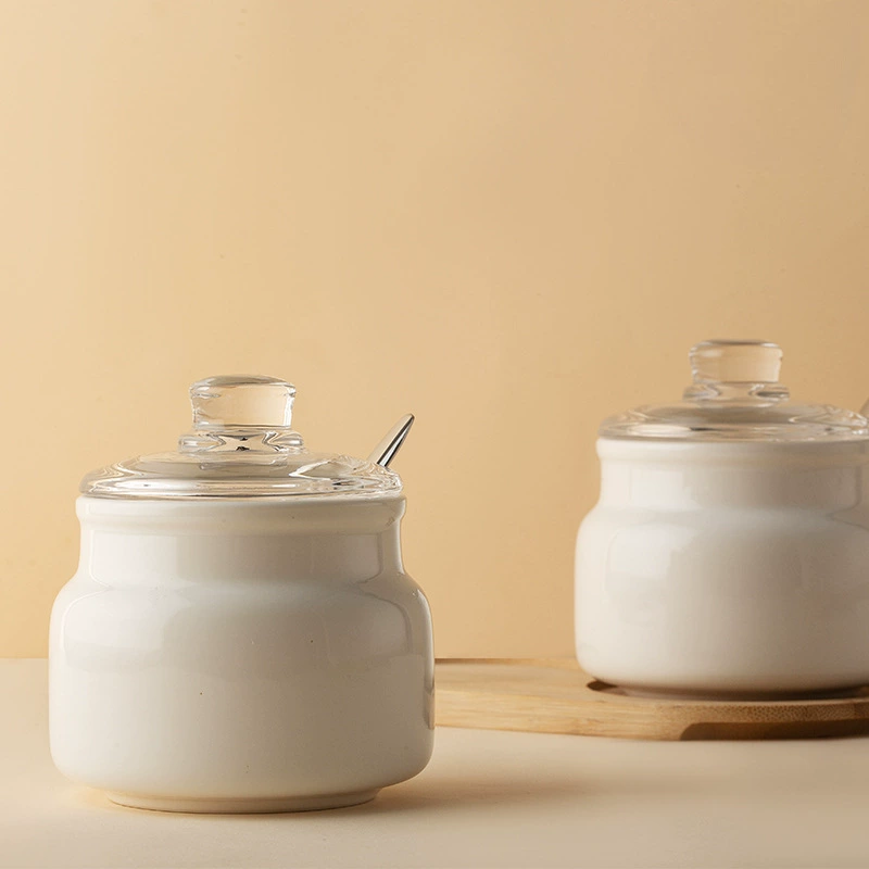 Простая керамическая коробка для приправ, креативная кухонная бутылка для приправ, солонка, сахарница, бамбуковая основа, комбинированная бытовая система хранения