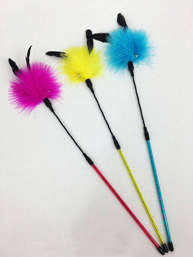 Starlight Cat Teaser Wand Long Turkey Feather Durable Chew-resistant for Young Kittens with Bell Feather Replacement Head Fairy Wand Cat Supplies