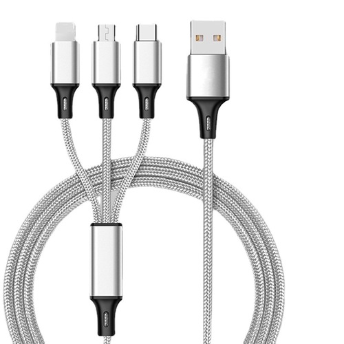 Wholesale gift one-to-three mobile phone data cable suitable for Apple and Android three-in-one USB braided cable fast charging 1.2 meters