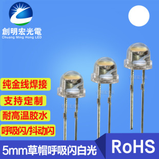 5mm straw hat breathing flashing white light gradually flashing F5 straw hat breathing flashing white white LED lamp beads