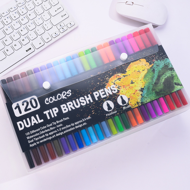 Promoción de Amazon 12 colores - 120 colores dos cabezas de acuarela para niños pincel de graffiti acuoso al por mayor