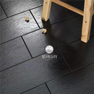 Black Wood Grain Tiles Imitation Wood Grain Tiles Living Room B&B Bathroom Non-Slip Matte Wall and Floor Tiles Shopping Mall Barber Shop