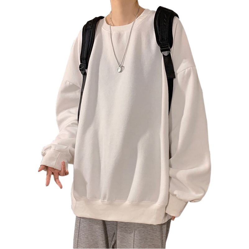 En stock suéter de cuello redondo de los hombres de moda ins blanco de manga larga Camiseta de moda del todo-fósforo flojo de los nuevos hombres de primavera y otoño ropa superior