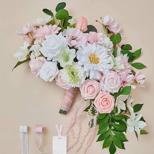 Bouquet bride ribbon beaded Korean wedding simulation rose bouquet photo studio bride bouquet shooting props
