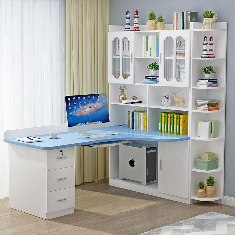 Solid Wood Desk and Bookshelf Combination Corner Computer Desk Desktop Bookcase Integrated Children's Bedroom Corner Student Study Table