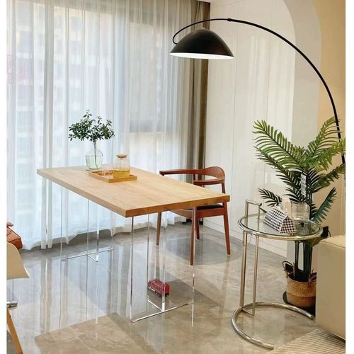 z%北欧亚克力实木餐桌现代家用书桌工作台网红悬浮长桌长方形办公