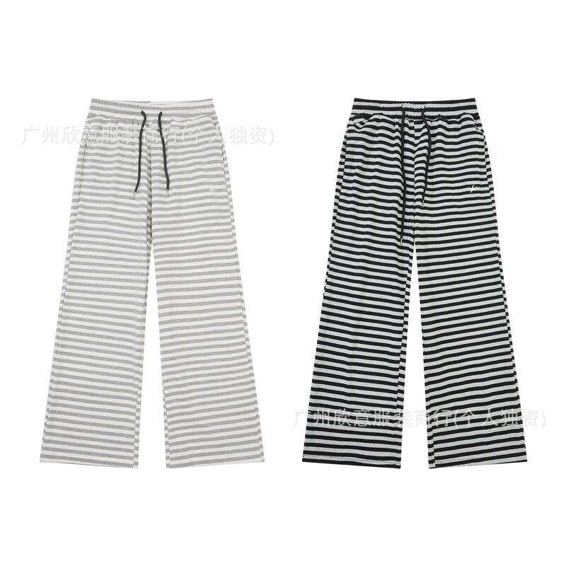 Thecoldestmoment Starfish Stripes Classic Soft Striped Pants for Women Korean Style Casual Design
