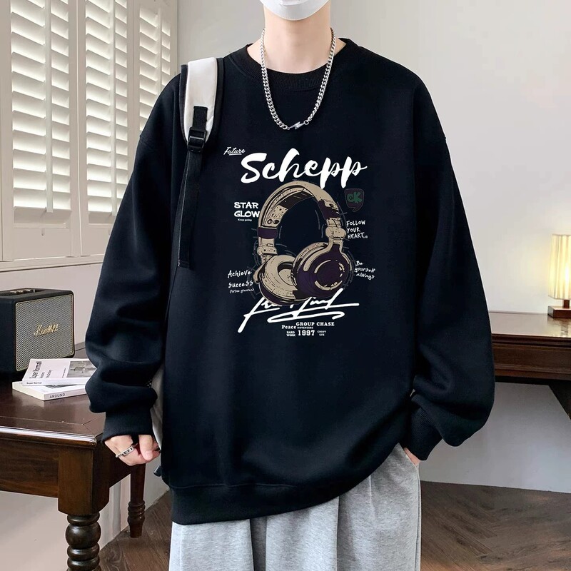Pure cotton Chinese cotton + silver fox fleece】Men's sweatshirt for teenagers, autumn and winter trendy brand, loose round neck, fleece-lined and thickened top Pure cotton Chinese cotton + silver fox fleece】Men's sweatshirt for teenagers, autumn and winter trendy brand, loose round neck, fleece-lined and thickened top