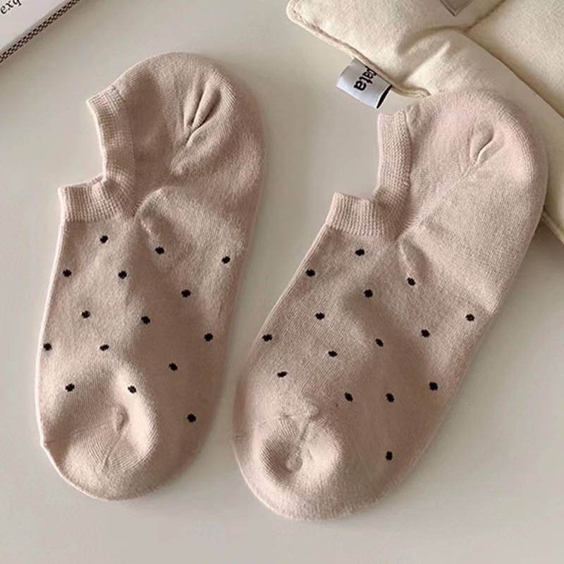 韓国東大門水玉ソックス浅口ボートソックス日本製無地水玉落ちない夏用薄手インビジブルソックス